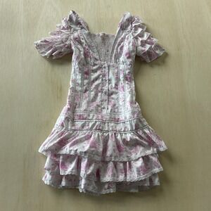 No Brand Dress Womens Small Floral Puff Sleeve Ruffle Peplum Fit & Flare Short